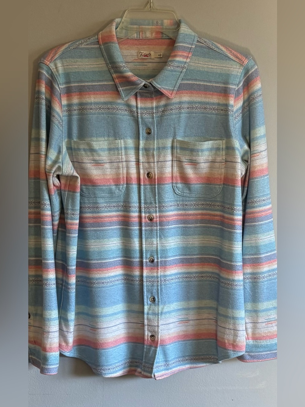 Faherty Sweater Shirt Isle Breeze Stripe So Soft Collared Button Front Sz Medium